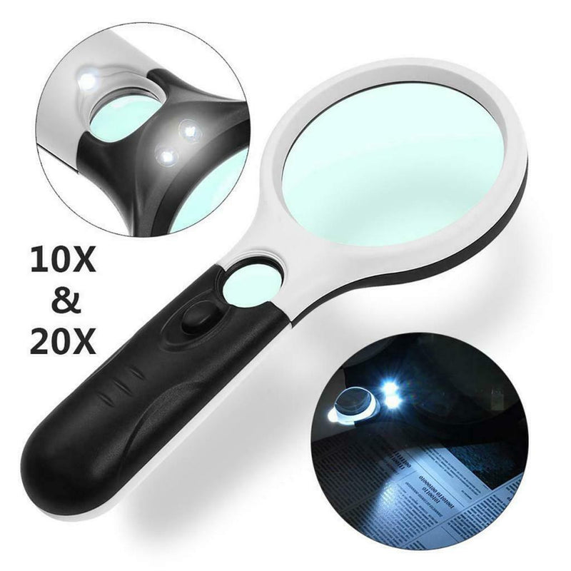Interchangeable 2 Main Lens 10X/20X Handheld Magnifier LED Magnifying Glass