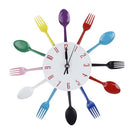 Modern Colorful Cutlery Kitchen Utensil Wall Clock Aluminum Spoon Fork Clock