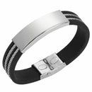 Men Punk Style Stainless Steel Silicone Bangle Wristband Cuff Bracelet-Silv