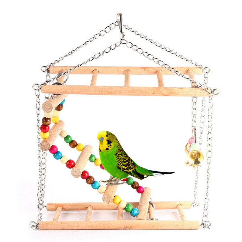 Parrots Toys Bird Swing Exercise Climbing Hanging Ladder Bridge Wooden RainbB9E2