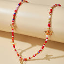 Charm Colorful Beads Choker Necklace Women Butterfly Sweet Clavicle Chain A