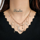 Fashion Star Moon Pendant Tassel Necklace Shiny Crystal Choker Women Jewelry