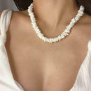 Geometric Irregular Shell Necklace Women Handmade Choker Jewelry (White) A