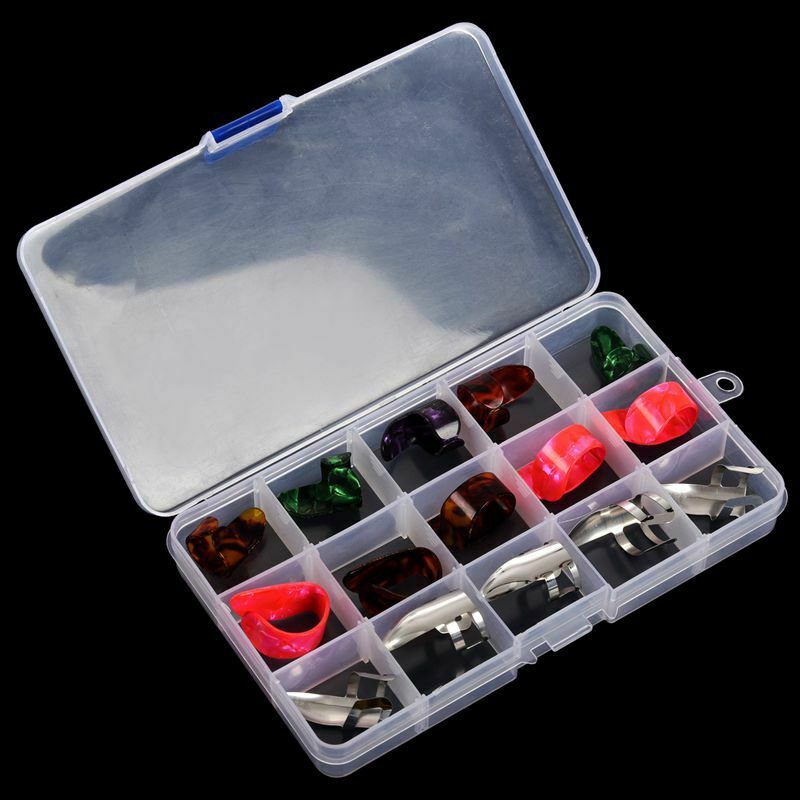 Box of 15PCS Stainless Steel Thumb Finger Guitar Picks Nail Picking