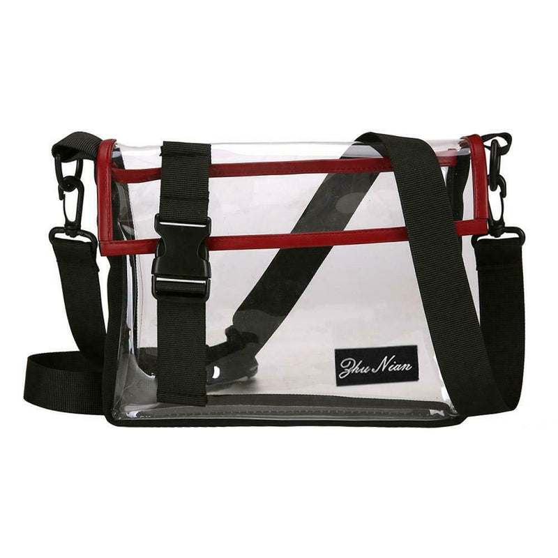Transparent PVC Shoulder Messenger Bag Unisex Casual Crossbody Bags (Red)