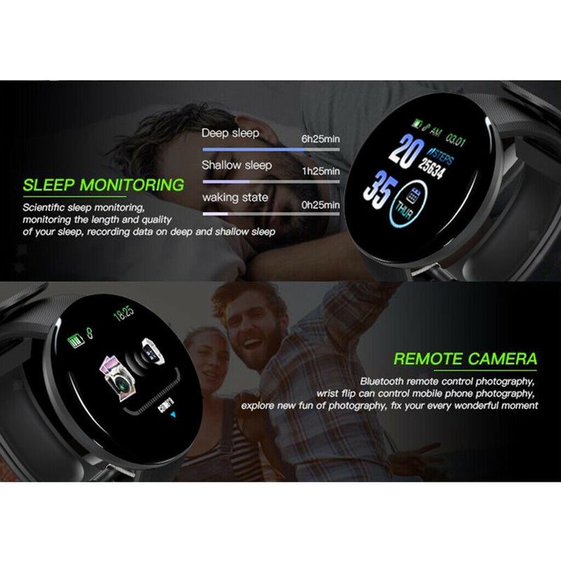D18 Round Men Women Bluetooth Smart Watch Sport Smartwatch  Blue