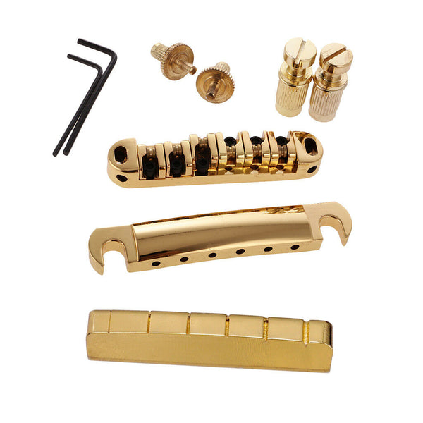 Roller Bridge Saddle Set 6 String Brass Slotted Nuts for Les Paul Guitar