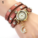 Women's Multilayer Faux Leather Band Star Moon Pendant Bracelet Wrist Watch Hot