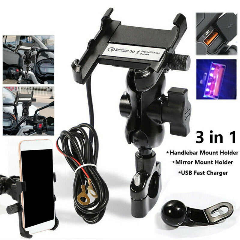 Motorcycle Mirror USB Charger Quick Charging Aluminum Alloy Riding Phone Holder