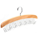 Wood Color 12 Belt Wood Racks With Stainless Steel Hooks Closet Accessories