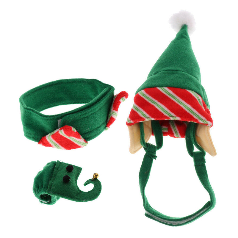 4Pcs Elf Hat Collar Leg Cuff Pet Costume Dog Christmas Holiday Set Puppy Cat