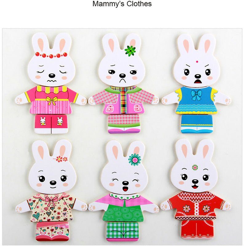 DIY Rabbit Clothes Wooden Educational Puzzles Changing Puzzle Set Children Toys