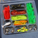 35pcs Soft Worm Fishing Baits Set Simulation Lures Kit+ 10 PCS Jig Head Hooks