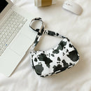Cow Dot Printed Handbag Women PU Totes Small Underarm Shoulder Bag (White)
