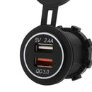 DC 12-24V Waterproof Dual USB Port Charger Quick Charge 3.0 LED Green