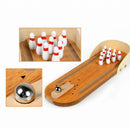 Mini Desktop Bowling Game Set Wooden Bowling Alley Ten Metal Pin Ball Desk