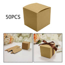50 Pcs/Set Kraft Paper Square Candy Box with Ribbon DIY Wedding Gift Favor Boxes