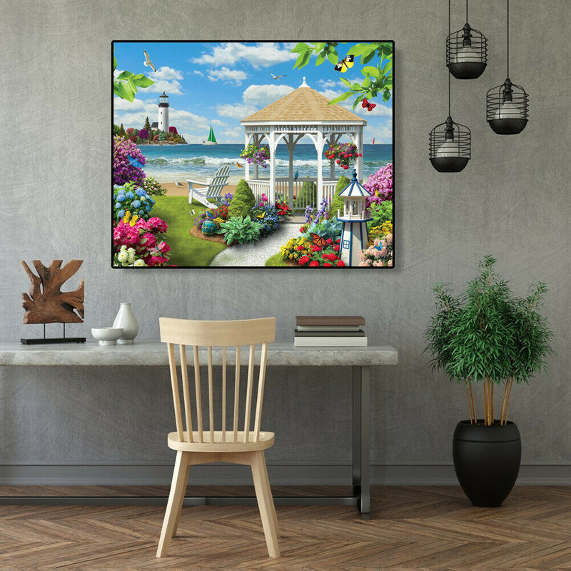 Painting By Numbers Kit DIY Seaside Pavilion Canvas Oil Art Picture Craft