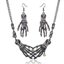 Alloy Halloween Decor Party Wedding Dress Up Skeleton Hand Necklace Earrings Set