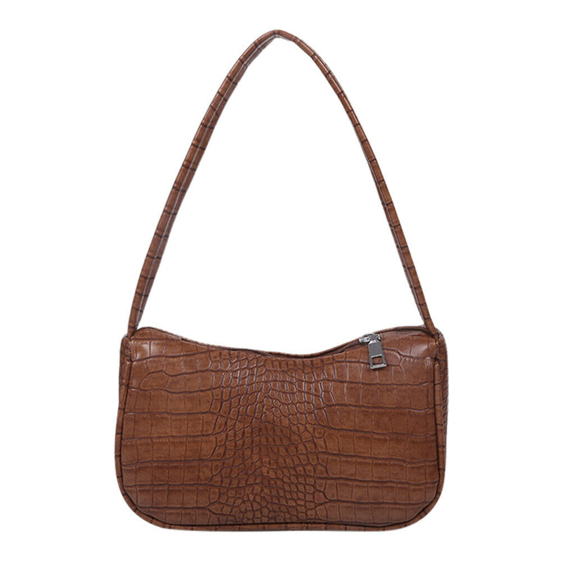 Retro Alligator Leather Handbag Women Casual Tote Shoulder Bag (Dark Brown)