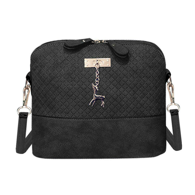 Women Fashion Crossbody Bag PU Plaid Deer Pendant Shoulder Bag(Black)