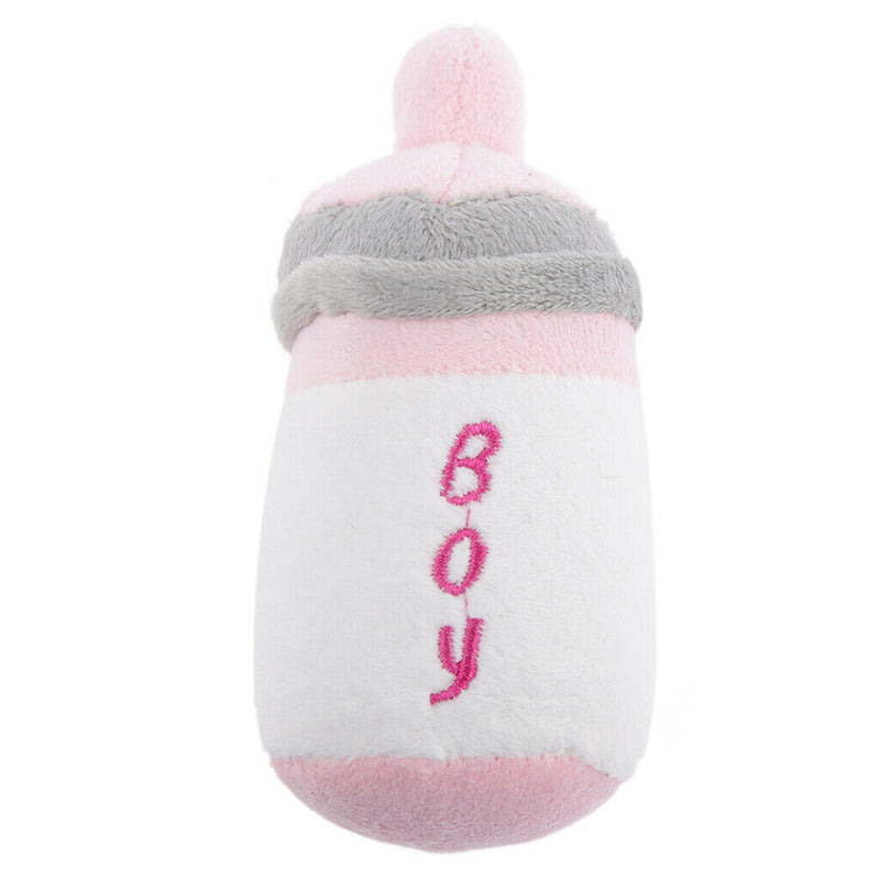 Pet Dog Puppy Cat Play Plush Baby Bottle Nipple Squeaky Sound Chew Toys Pink