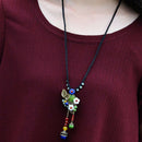 Ethnic Long Necklace Female Green Turquoise Copper Shell Flower Red Agate P