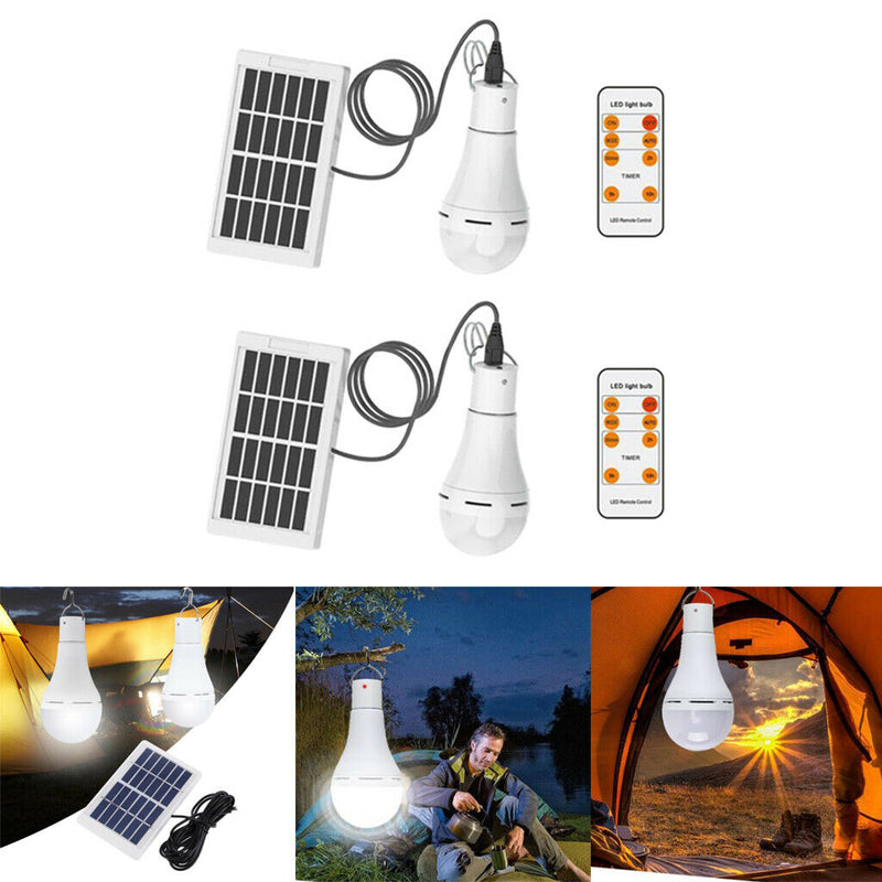 2x 9W Bulb Outdoor Indoor Solar Powered Panel LED Lighting Lights Lantern Hook