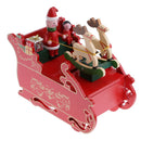 Xmas Music Box Christmas Clockwork Sleigh Santa Claus Kids Toys Wind Up Red