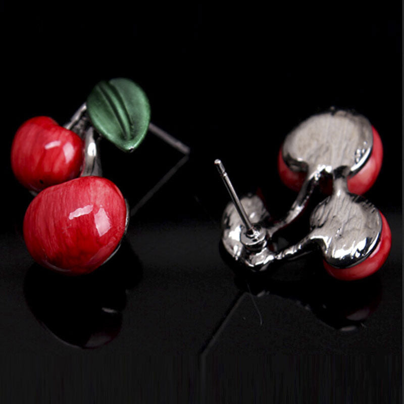 1 Set Fashion Red Cherry Jewelry Set Metal Bridal Necklace Earrings Chic JR