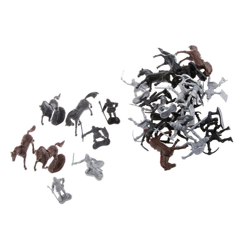 2 Set Mini Medieval Old Soldier Figures Statues with Horse