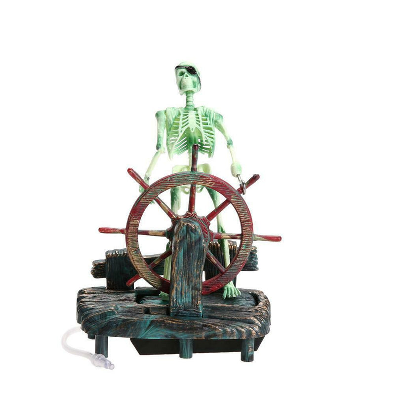 Pirate Captain Aquarium Decorations Landscape Skeleton on Wheel Action A