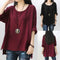 Women T-Shirt Long Sleeve Solid Cotton And Linen Ladies Tops (Wine Red L) A