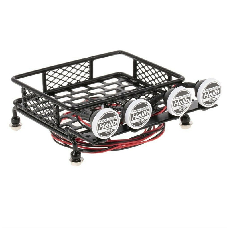 RC 1/10 Metal Roof Rack Luggage Carrier with Round LED Lights 2 White 2 Red