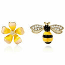 Flower Bee Asymmetric Earrings Zircon Earrings Earings Fashion Jewelry