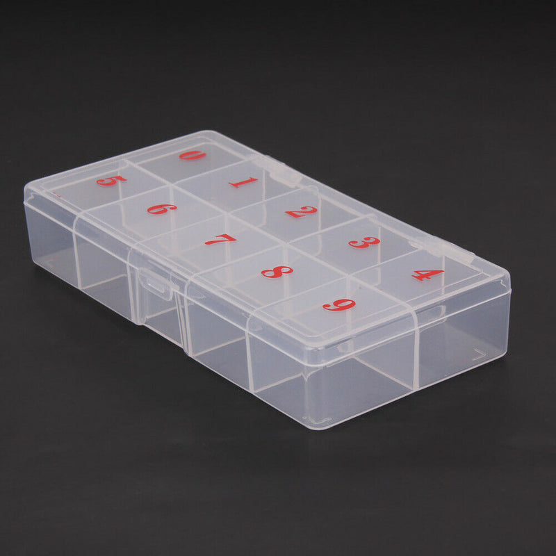 10 Compartments Plastic Clear False Nail Tips Storage Box Holder Organzier A