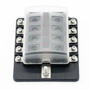 10-Way Blade Fuse Box Fuse Block Holder with Fuses for 12V 24V Car Marine