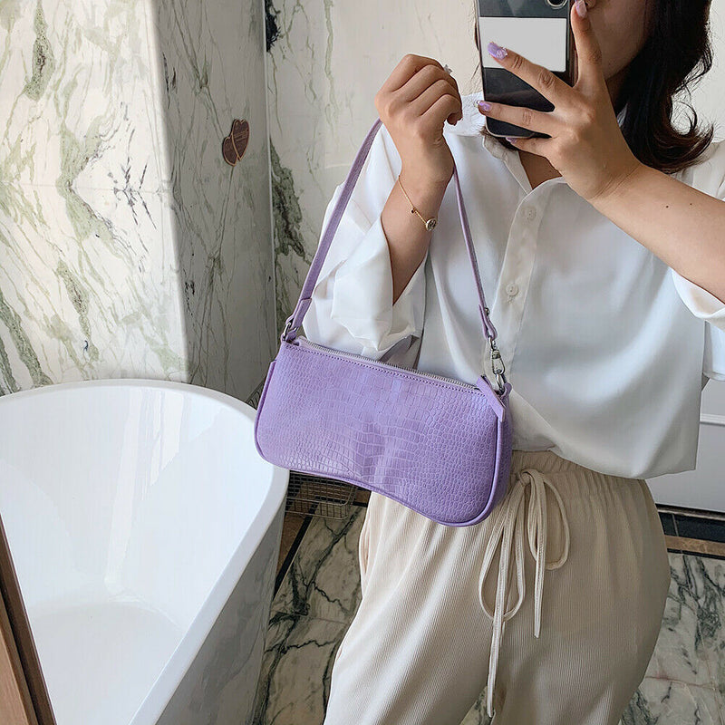 Women Totes Bags Alligator PU Elegant Shopping Shoulder Handbag (Purple)