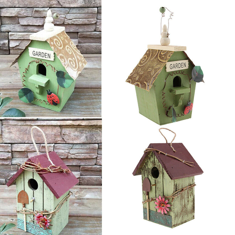 2 Pieces Wooden Bird Houses House Outdoor Birds Nest Box DIY Arts Ornament