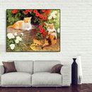 DIY Flower Cats Oil Painting By Numbers Kit Canvas Digital Wall Art Picture