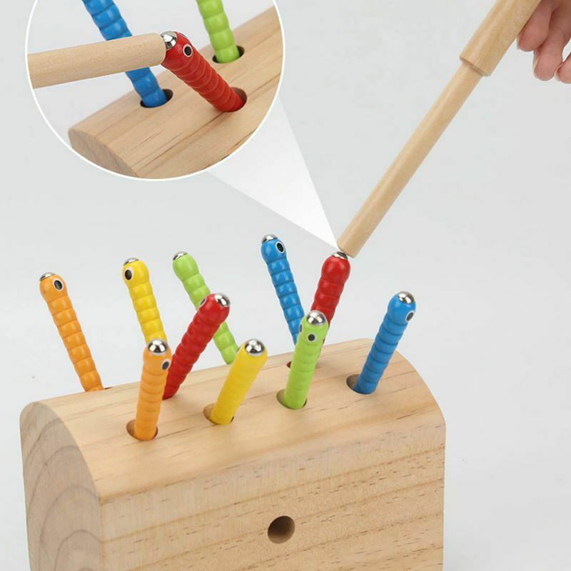 10Pcs Insects Basic Educational Development Wooden Magnetic Catch Insects G M3U9