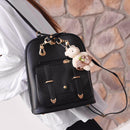 Women Student Preppy Style Cute Bear Pendant Bookbag Backpack(Black)