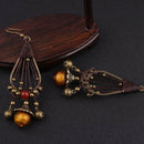 Ethnic Style Jewelry Retro Glass Copper Beaded Bell Earrings