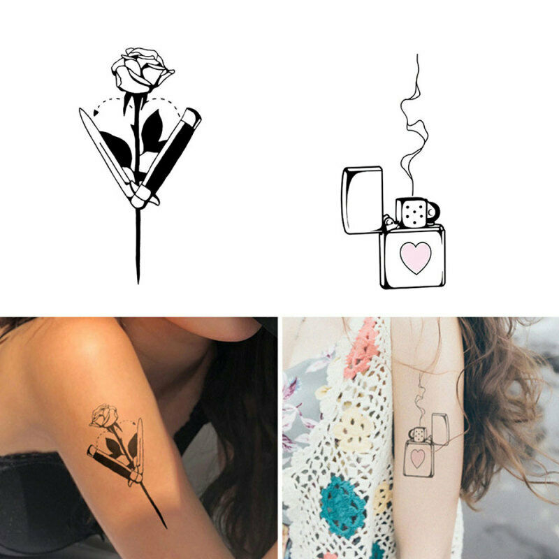 2 sets Waterproof Flower Tattoo Stickers New Teens Women Black And White Flower