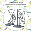 Bookends Black,Decorative Metal Book Ends Supports for Shelves,Unique Geome