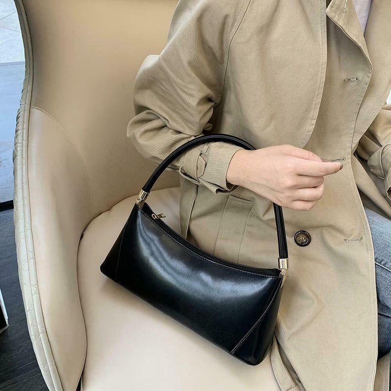 Fashion Women Handbag Purse Leather Shoulder Bag Solid Color Totes (Black)