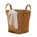 Natural Round Straw Basket Bin Handmade with Handgrip Orange 33X21X26cm B5O4