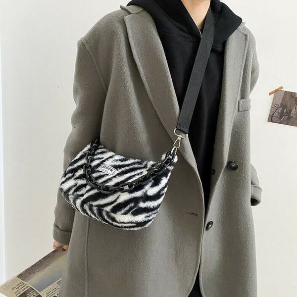 Fashion Zebra Print Shoulder Handbag Women Chain Travel Tote Messenger Bag