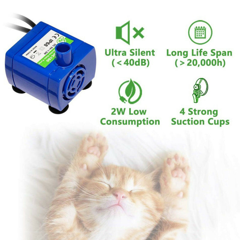 2Pcs Submersible Water Fountain Pump with LED Replacement for Cats Dogs