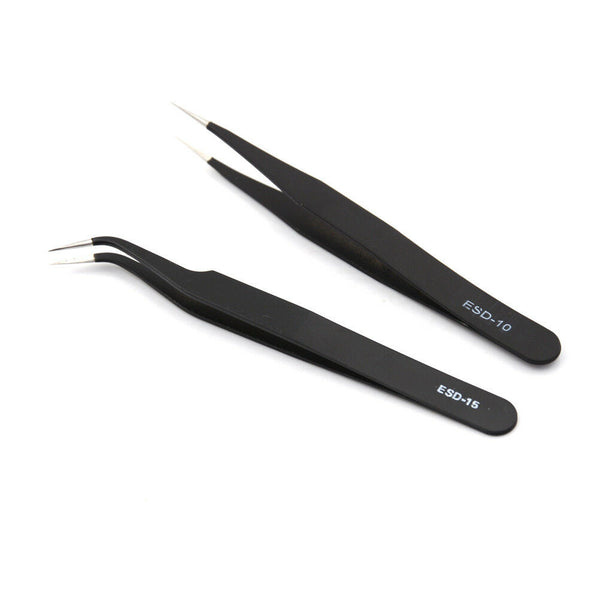 2Pcs/set New Black Anti-static Straight Curved Tweezers Fashion Tools<wTOCA